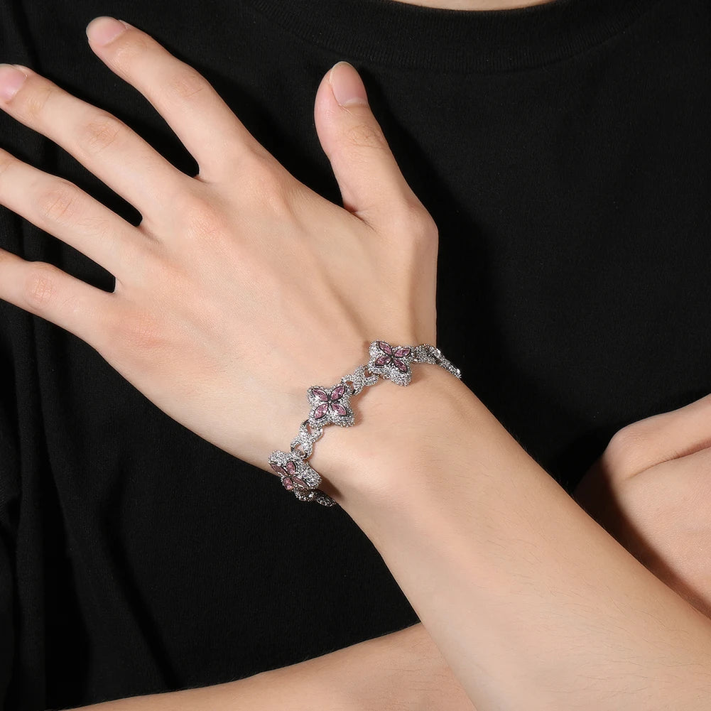 Iced Baguette CZ Floral Infinity Bracelet Jewelry
