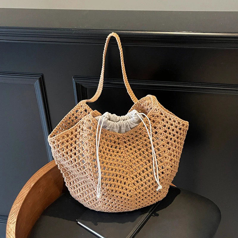 Chic Simple Large Capacity Shoulder Bags for Women Casual Straw Woven Tote Bag