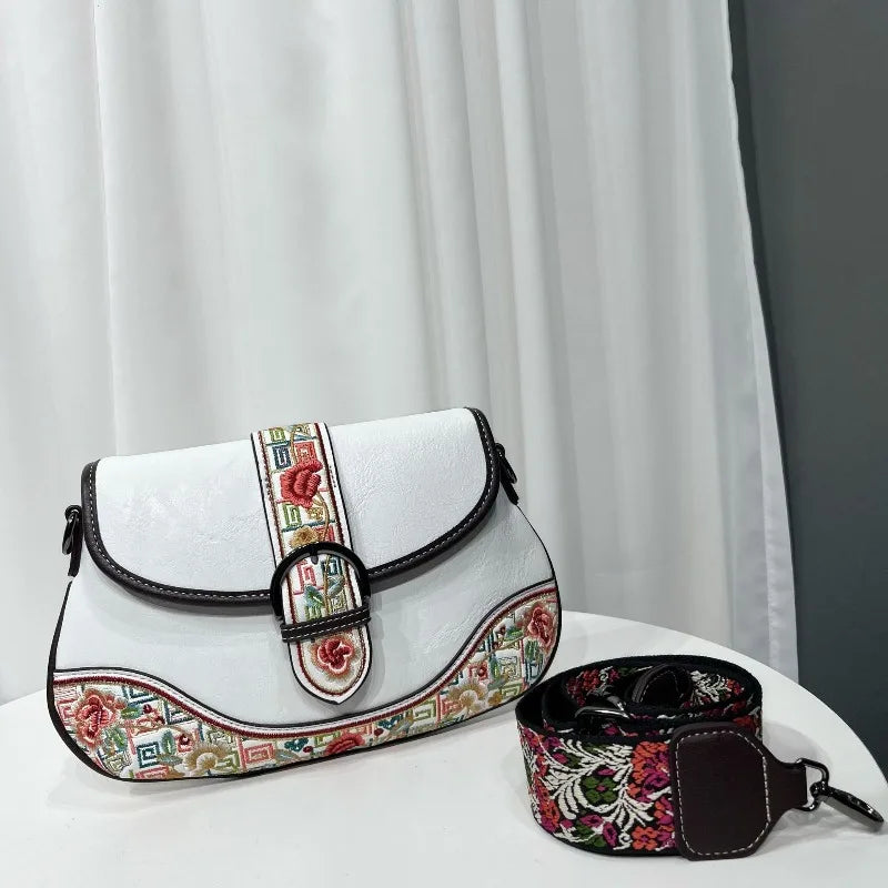 Vintage Embroidery Crossbody Bag Women's Large Capacity Design