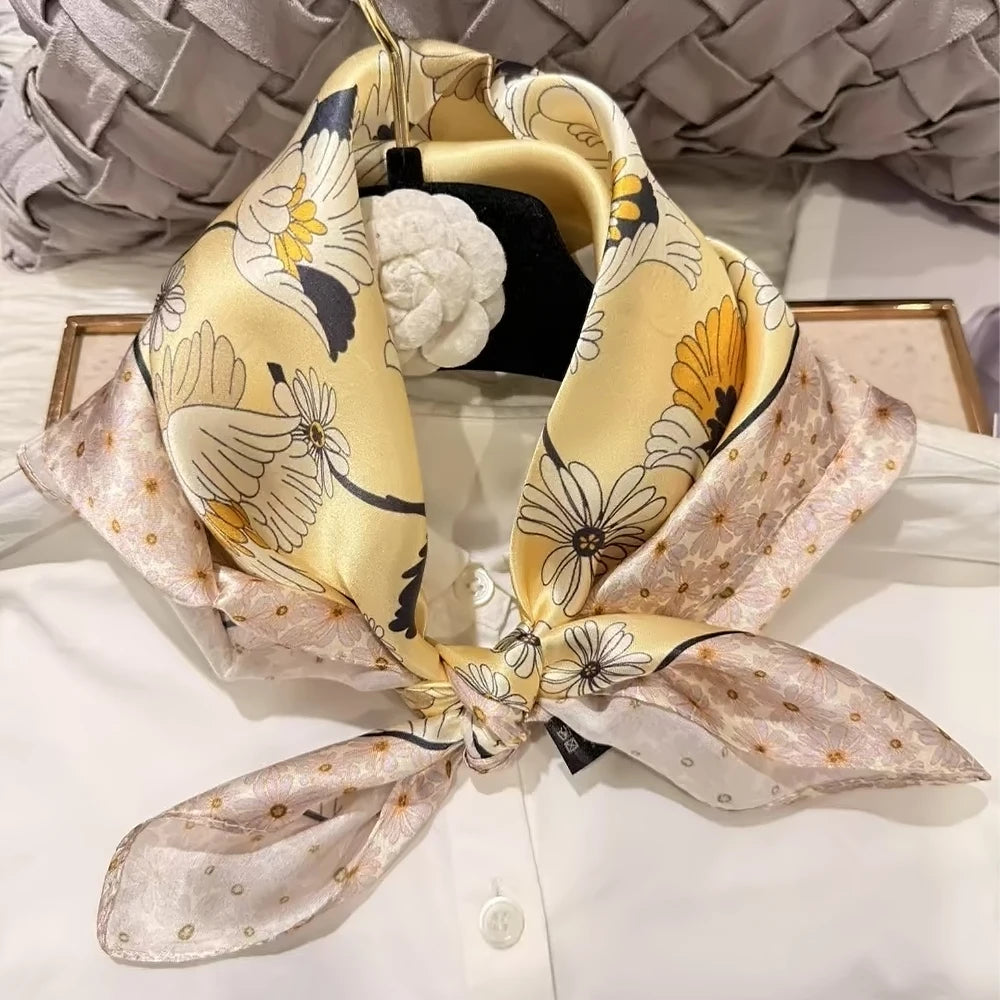 100% Silk Small Square Scarf Neckerchief for Women