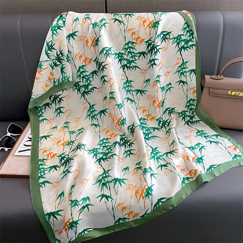 180*90cm Large Silk Satin Scarf Hijab Women Print Shawl
