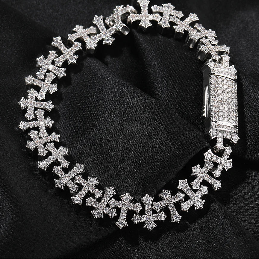 Iced Cross Chain Bracelets for Men Cubic Zirconia Cross Chain Fashion Jewelry