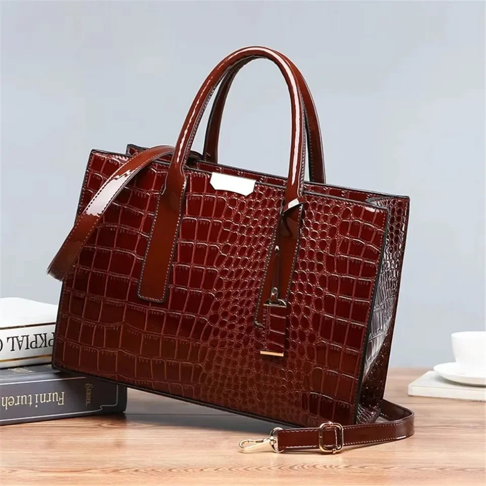 Large Capacity Crocodile Pattern Shoulder Tote Bag Leather Purses and Handbags