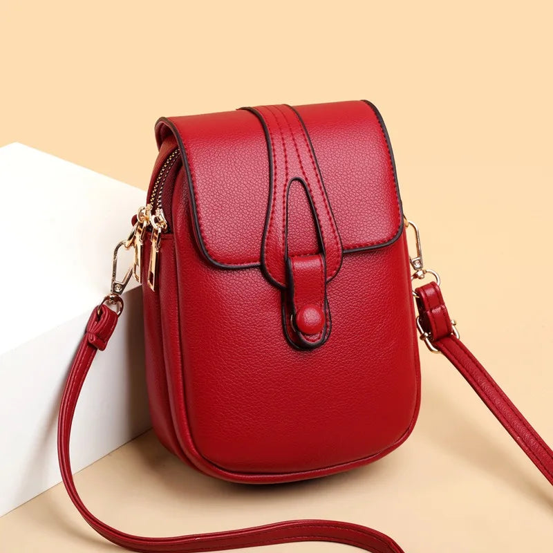 Fashionable Versatile One Shoulder Mobile Phone Crossbody Bag Soft Leather Bag