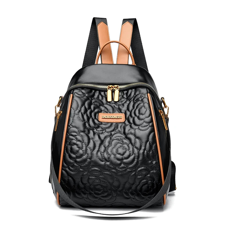 Luxury Flower Pattern Backpacks High Quality Leather Rucksack Travel Bags