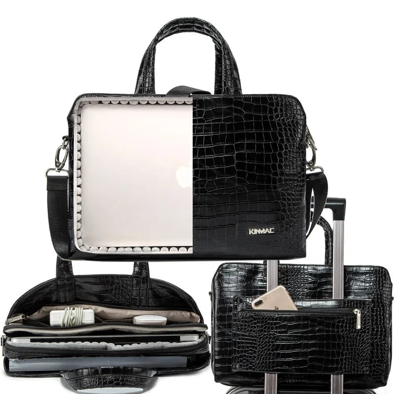 Crocodile Pattern Leather Handbags 15.6 Inch Laptop Bag