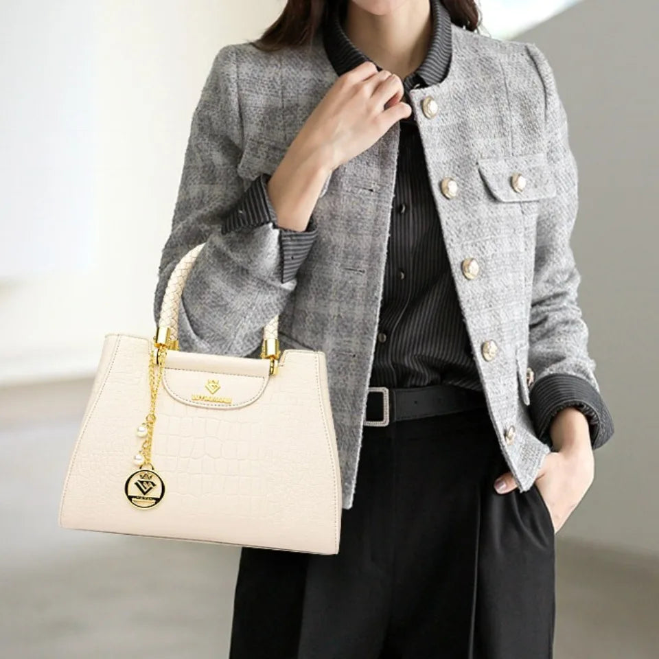 Woven Handle Elegant High Quality Leather Top-Handle Bag