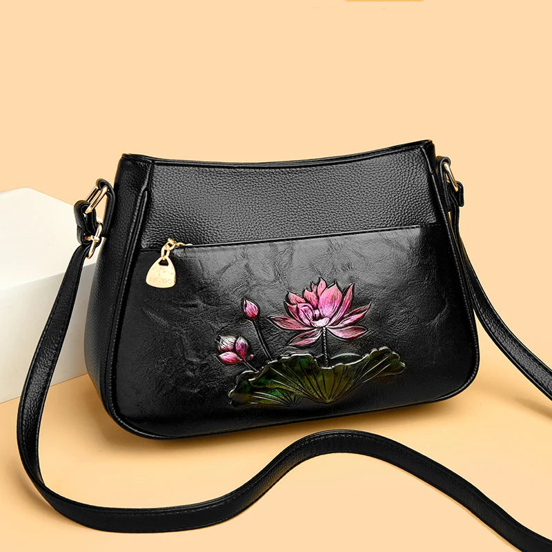 Fashion Luxury Women Tote Bags Designer Flower PU Leather Shoulder Crossbody Bag