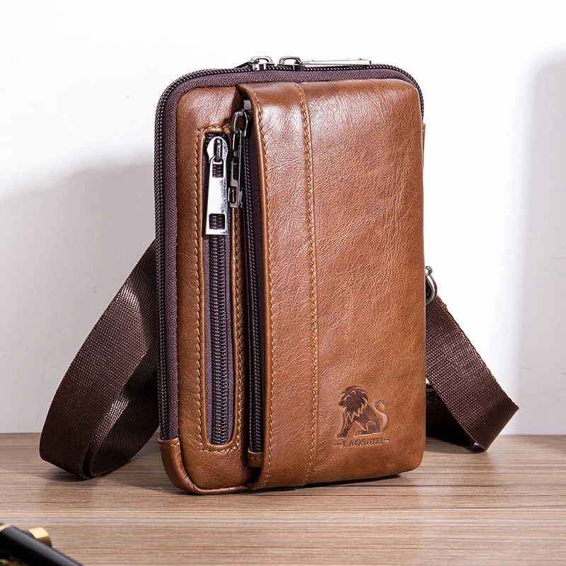 Genuine leather men's waist bag multifunctional phone bag