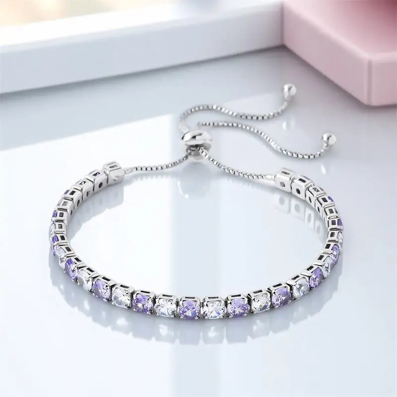 Multicolor Crystal Rainbow Zircon 4mm Round Stone Tennis Bracelets For Women