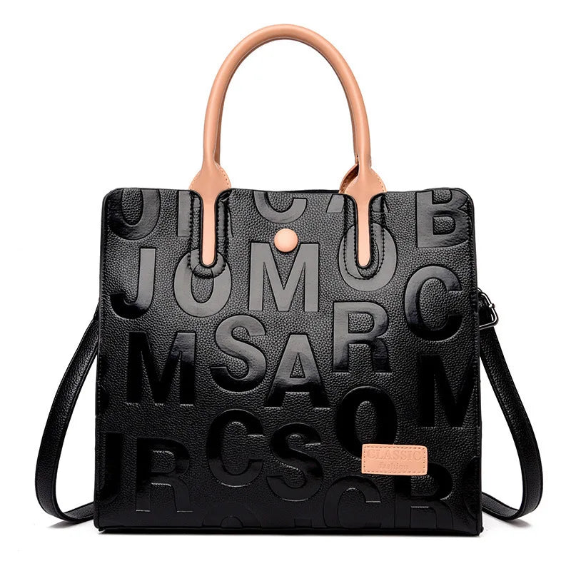 Vintage Letter Embossed Leather Tote Bag Designer Handbag for Women Luxury Bag