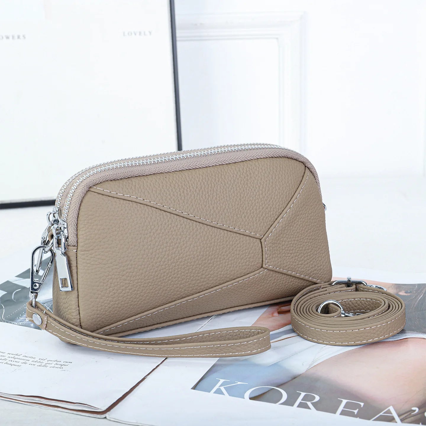 Crossbody Bags Genuine Leather Shoulder Purse Cross Body Bag with Wristlet