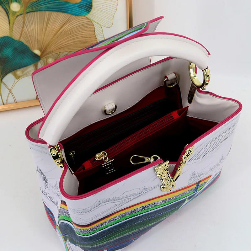 Printed Handbag Microfiber Luxury Elegant Shoulder Crossbody Bag