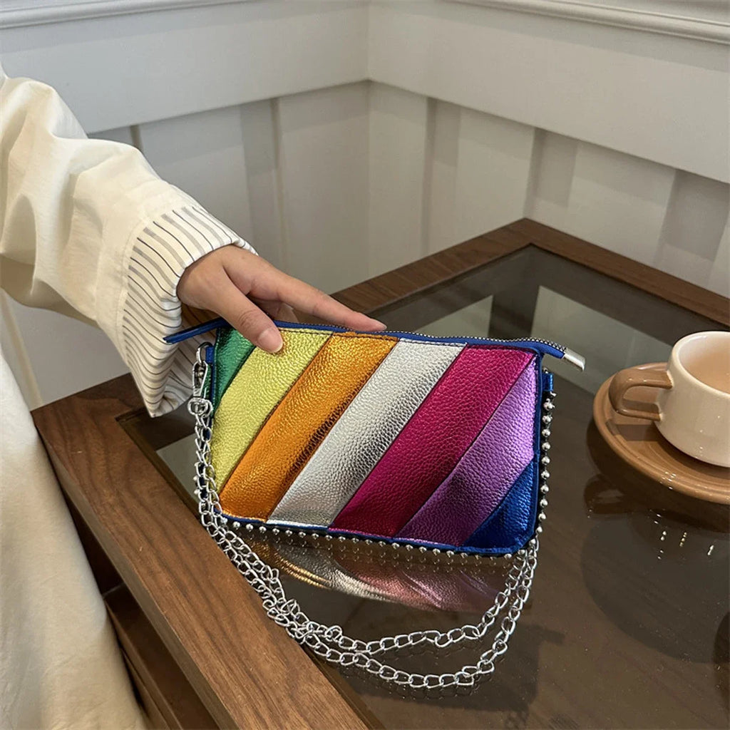Rivet Shoulder Bag Contrast Rainbow Splice Crossbody Bag Designer Handbag Fashion