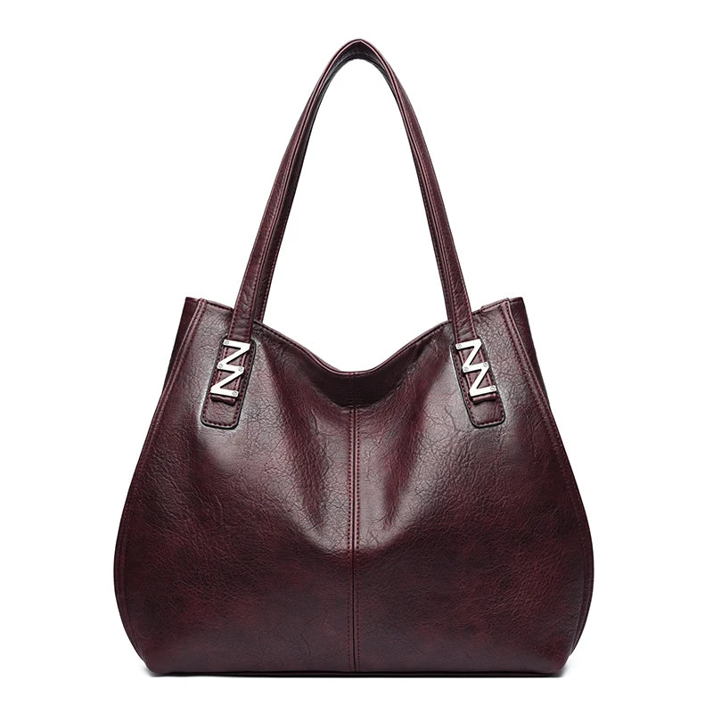 Big Retro Design PU Leather Shoulder Bags Trendy Female Handle Bag Lady Handbags