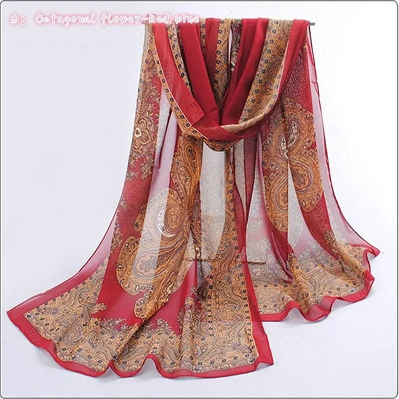 Chiffon Scarf Butterflies Branch Pattern Versatile Elegant