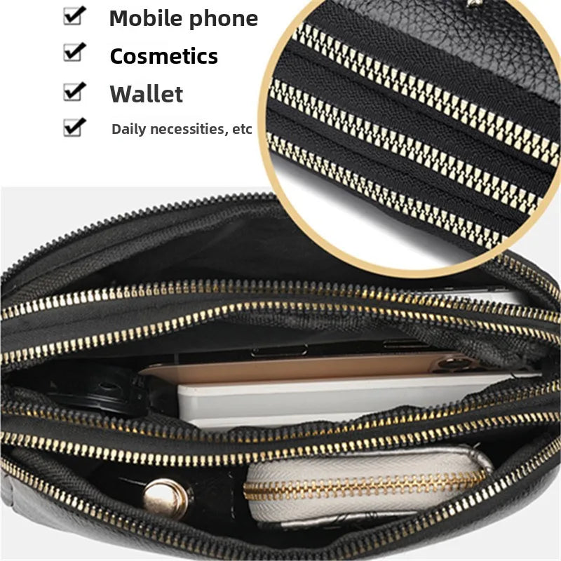 Chic Pu Leather Crossbody Bag Three Layer Zipper Stylish Braid Detail Phone Bag