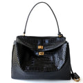 Fashion Crocodile Pattern Cow Split Leather Work Satchel Bag