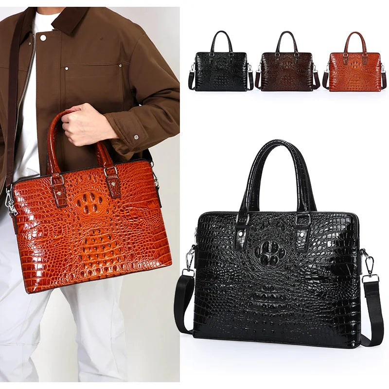 Crocodile Grain Laptop Bags Genuine Leather Men's Briefcase
