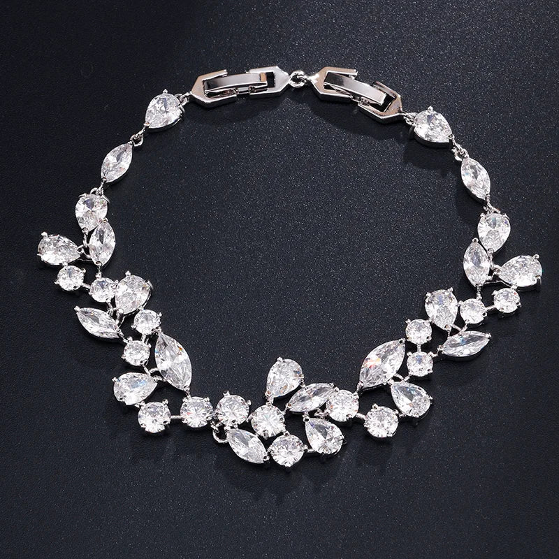 Luxury Leaf Shaped Bracelet Bangle White Cubic Zirconia