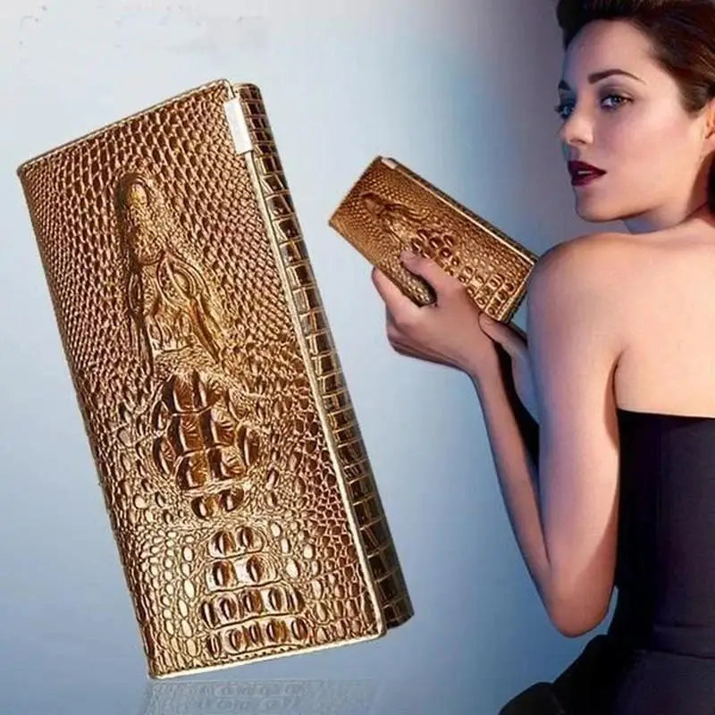 Long Zipper Pattern Leather Wallet Large Capacity Design