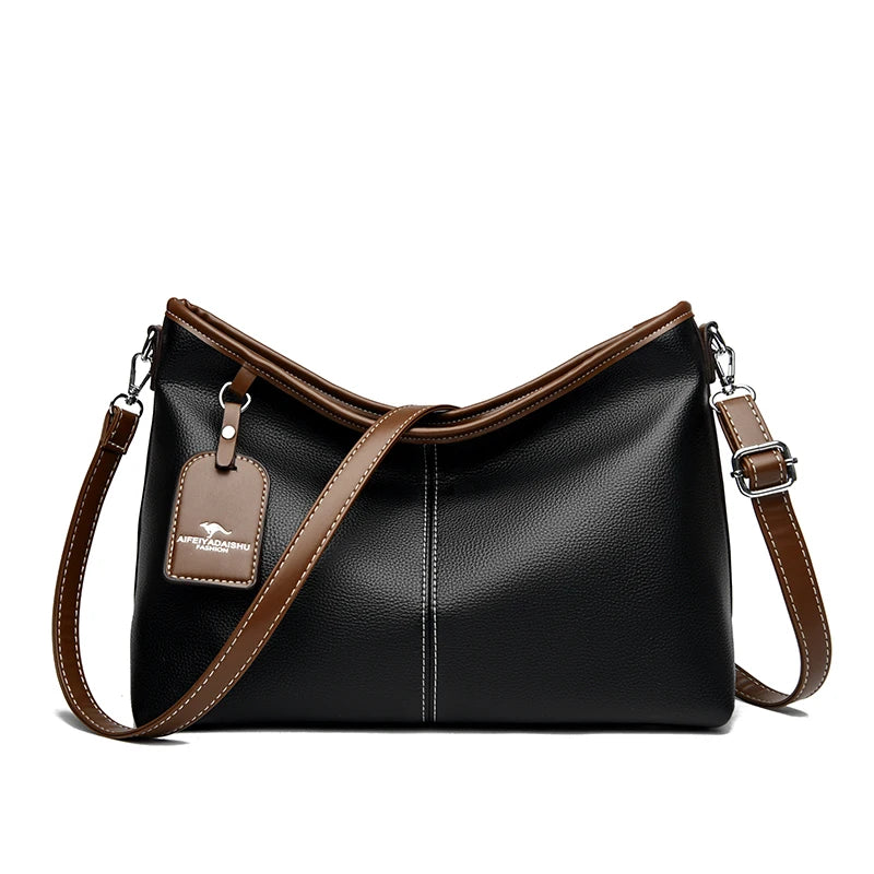 High Quality Soft Pu Leather Shoulder Handbags Color Contrast Crossbody Bag