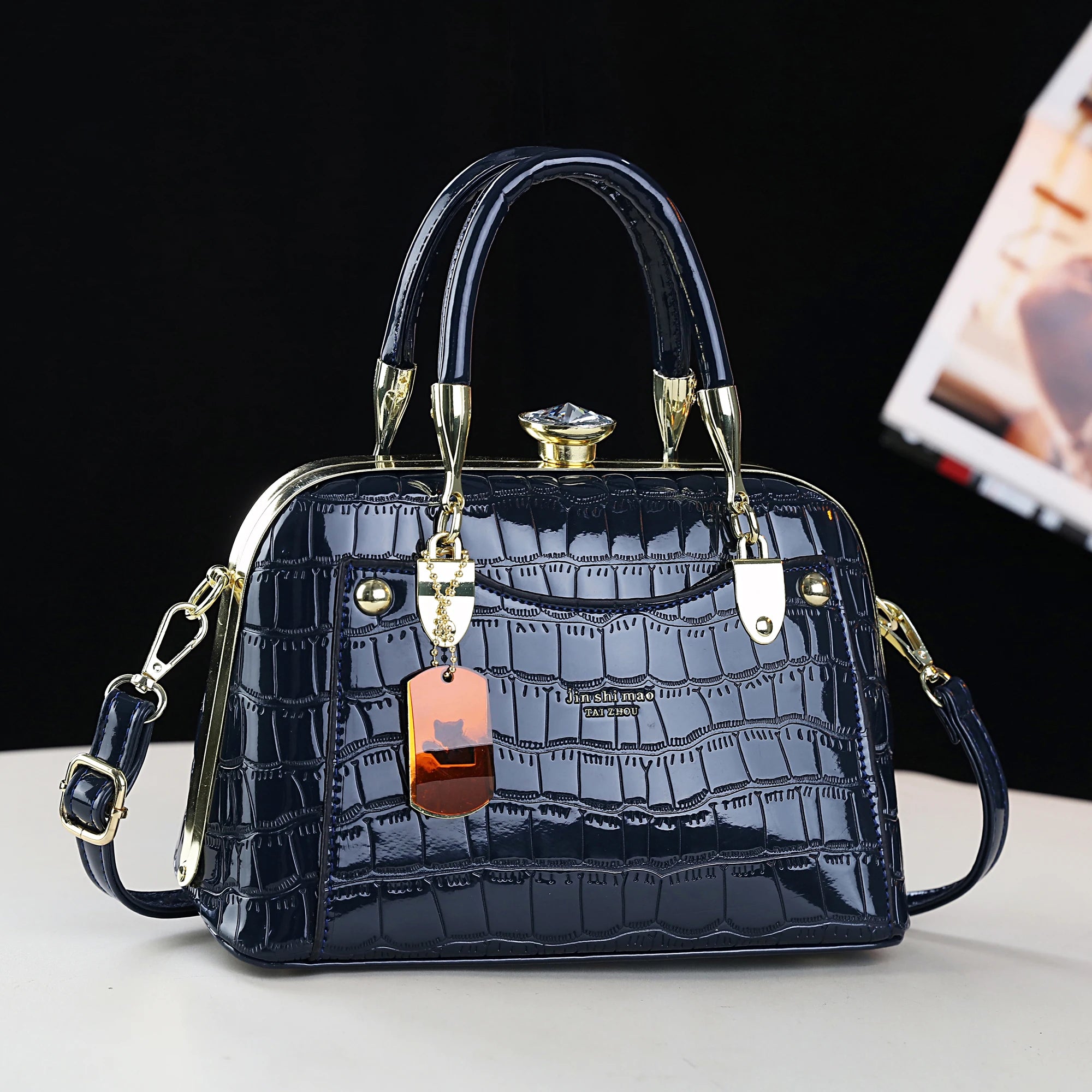 Luxury Crocodile Embossed Shell PU Leather Satchel Bag