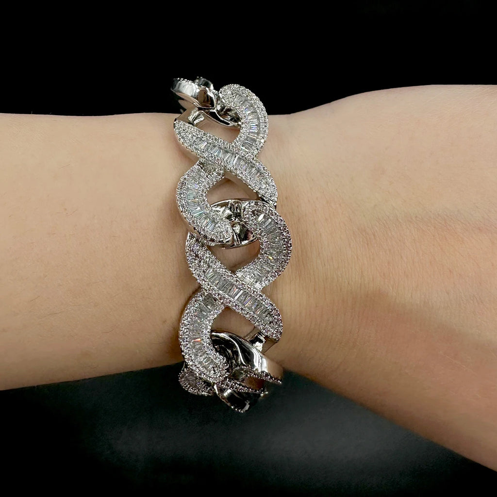 Baguette Zircon 8 Cuban Link Bracelet Micro Pave Cubic Zirconia