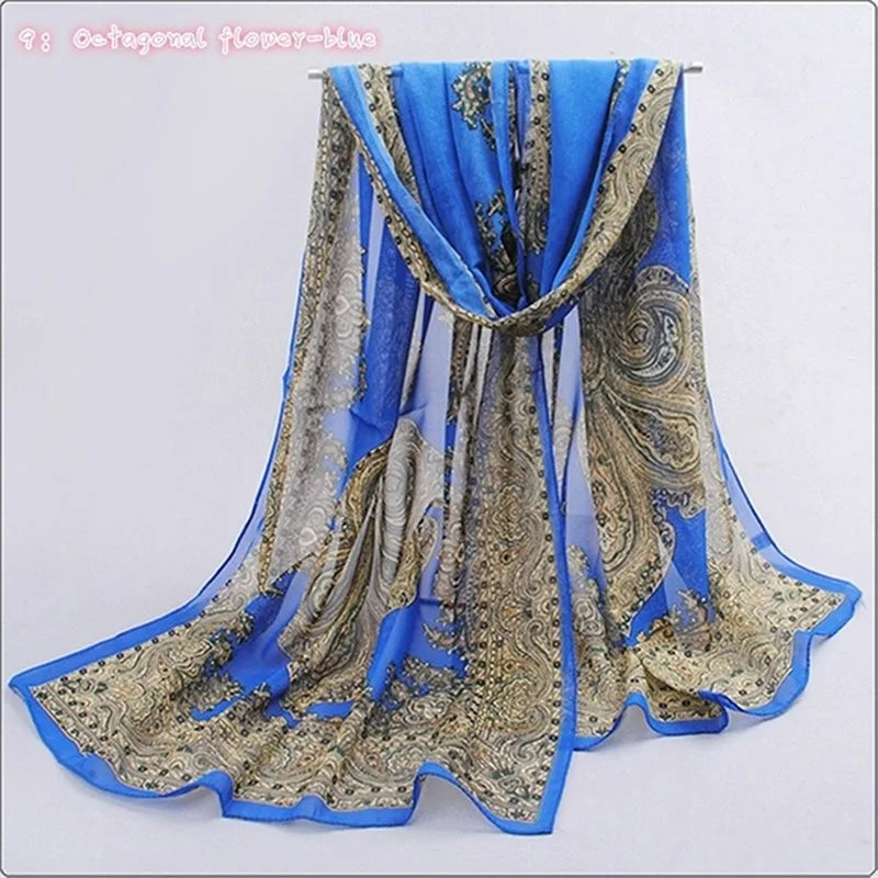Chiffon Scarf Butterflies Branch Pattern Versatile Elegant