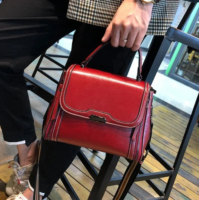Women's Luxury Design Oil Wax Cowhide Leather Handbag