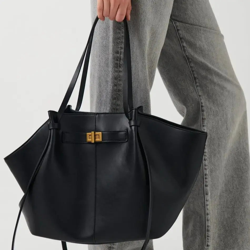 Fashion Large Capacity Trapeze Shoulder Bag Design Metal Lock Handbag