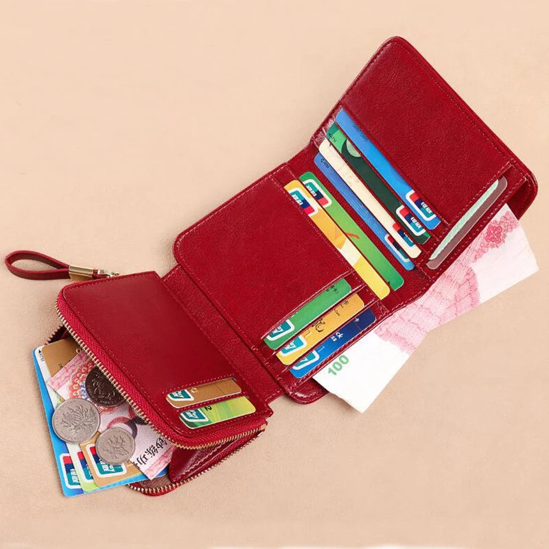 Genuine Leather Purse Wallet Small Zipper Card Holder
