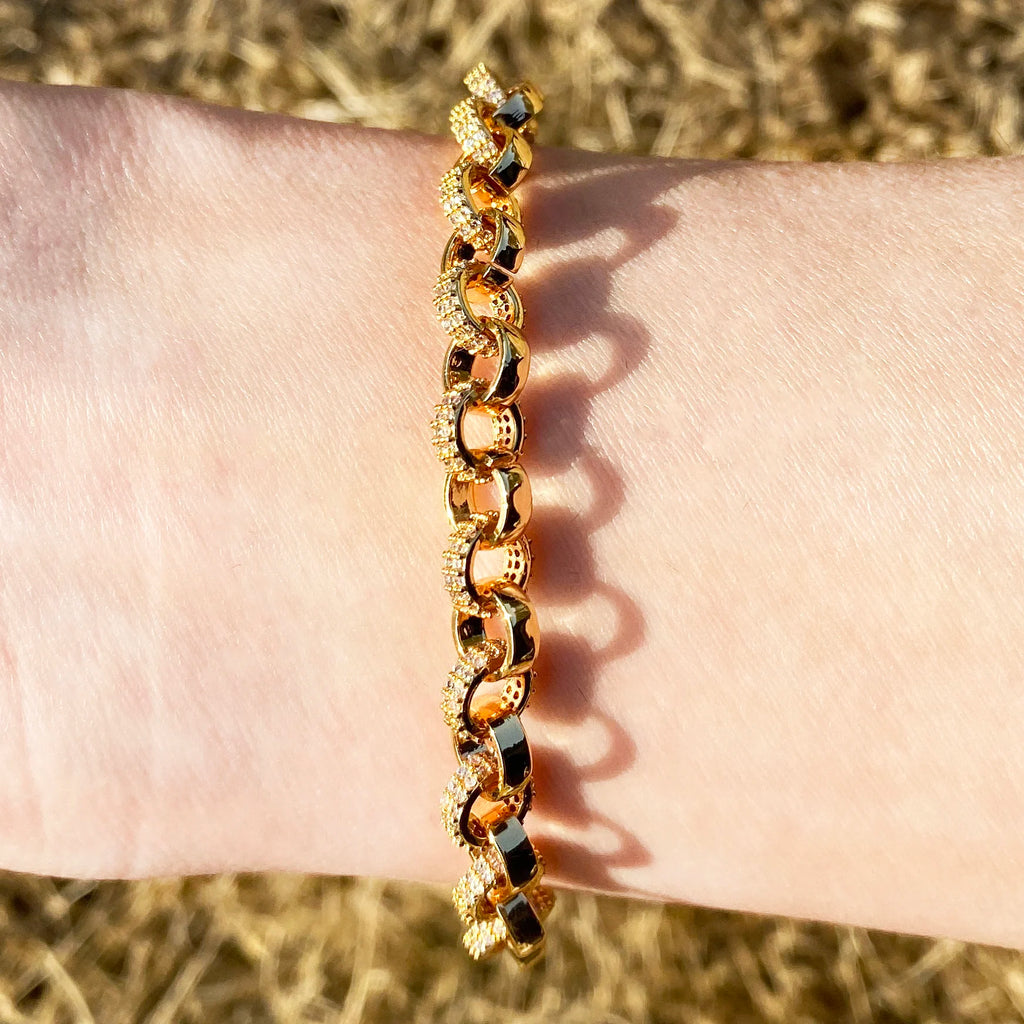 Tiny Belcher Bracelet for Women Iced Out Real Gold Plated Jewelry