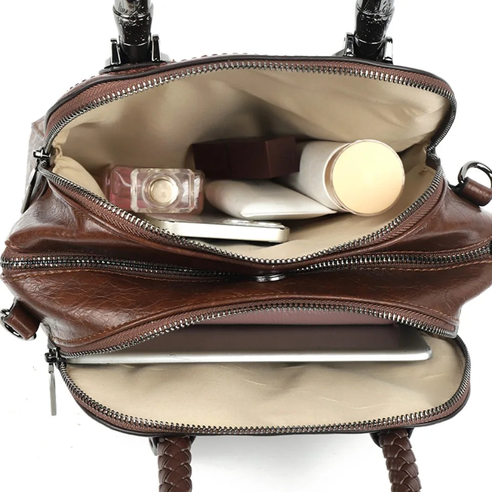 Retro Crossbody High Quality Leather Handbags Hand-woven Handle Luxury Design