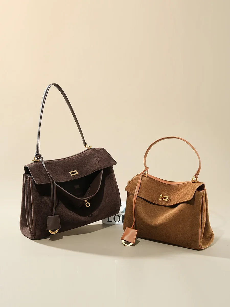 Women's Suede Genuine Leather Bag Shoulder Handbag Large Capacity Tote Handbag