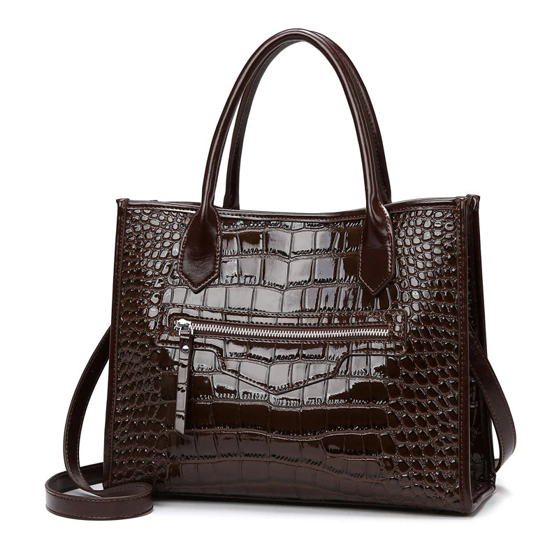 Luxury large capacity crocodile pattern PU leather handbag