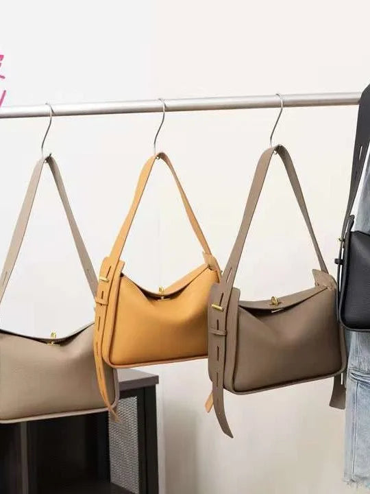 Genuine Leather Hobo Crossbody Flap Shoulder Bag Wide Strap