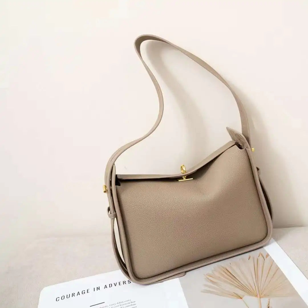 Genuine Leather Hobo Crossbody Flap Shoulder Bag Wide Strap
