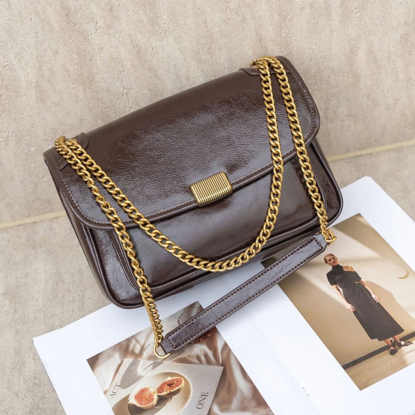 Luxury small square shoulder bag women fashion genuine cowhide leather satchel