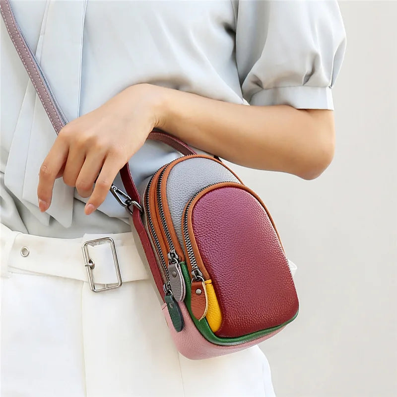 Leather mobile phone pocket change collector color head layer cowhide casual bag