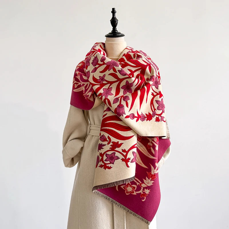 Elegant Women's Floral Jacquard Pashmina Shawl Scarf