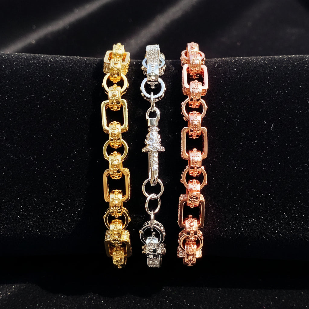 Iced Out Bracelet for Men Prong Setting Albert Clasp Chain