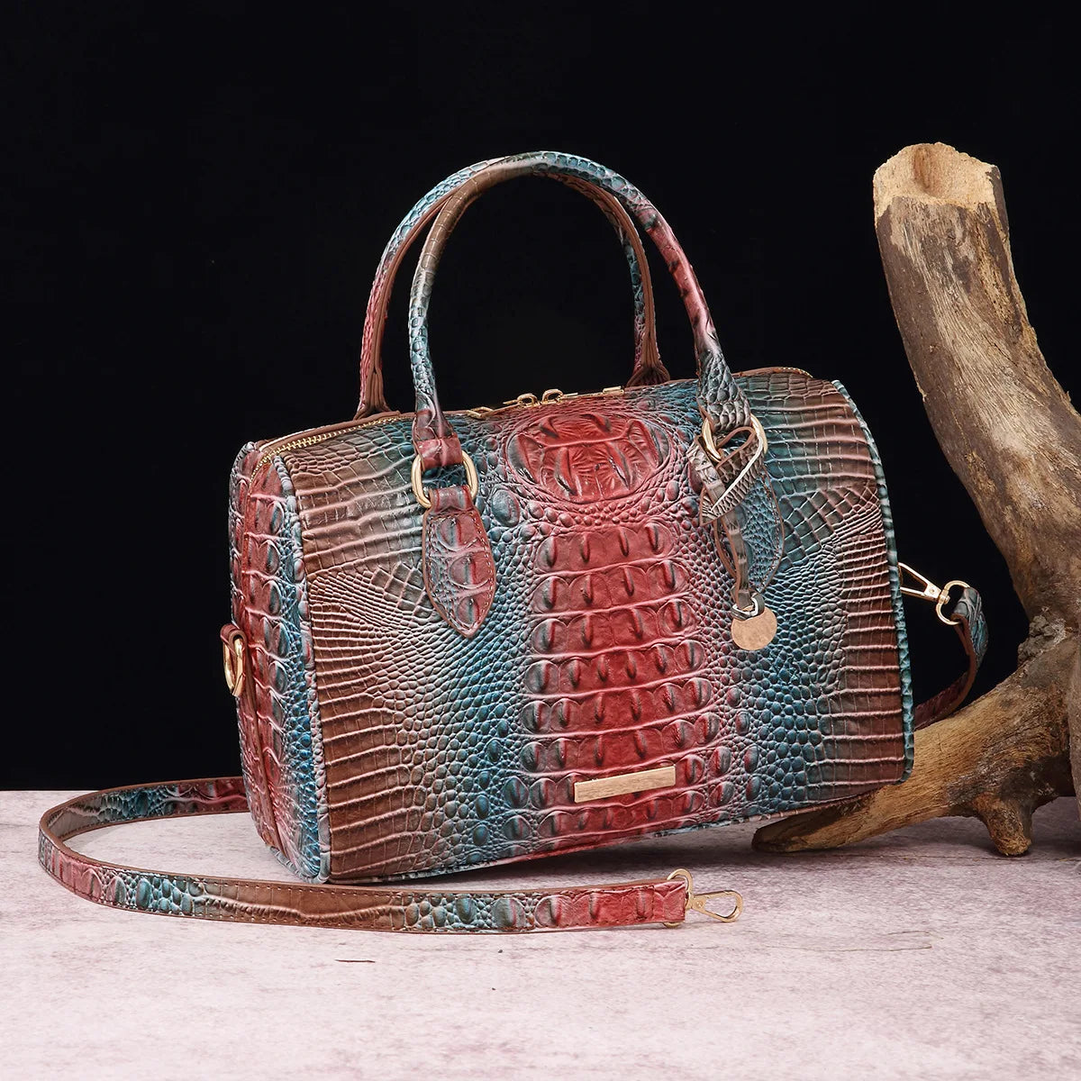 Top-Handle Crocodile Bag Crossbody Leather Tote Large Capacity