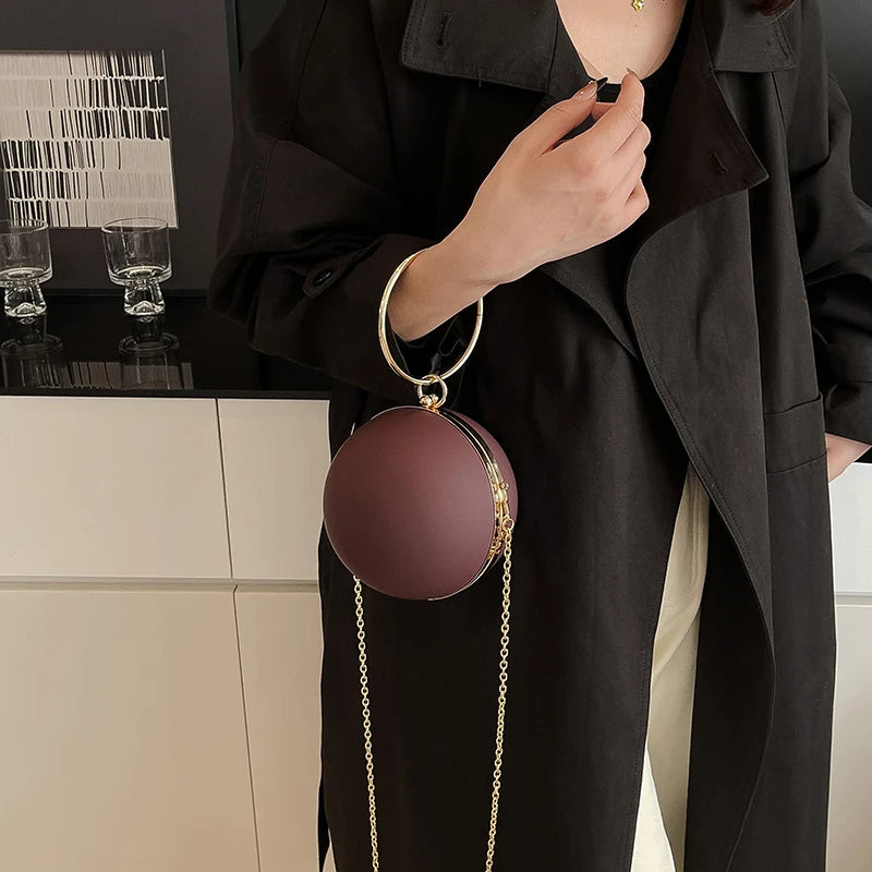 Stylish Metal Ring Handle Fashion Handbag Evening Clutch Bag