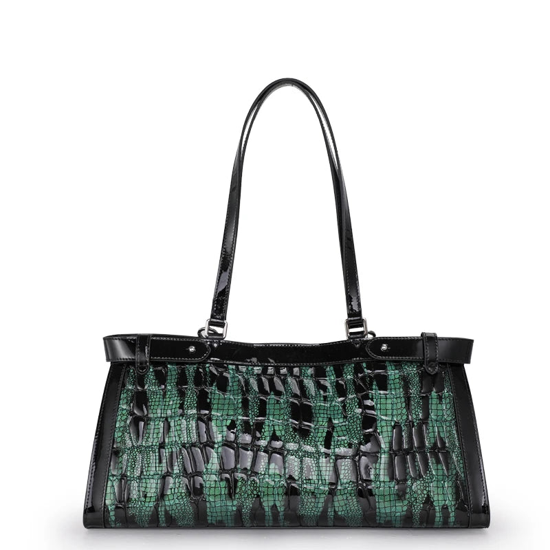Luxury Cowhide Bag Trendy Crocodile Pattern Large Capacity