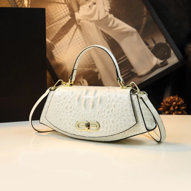 Crocodile Pattern Women's Handbags Genuine Leather Small Shoulder Saddle Bag