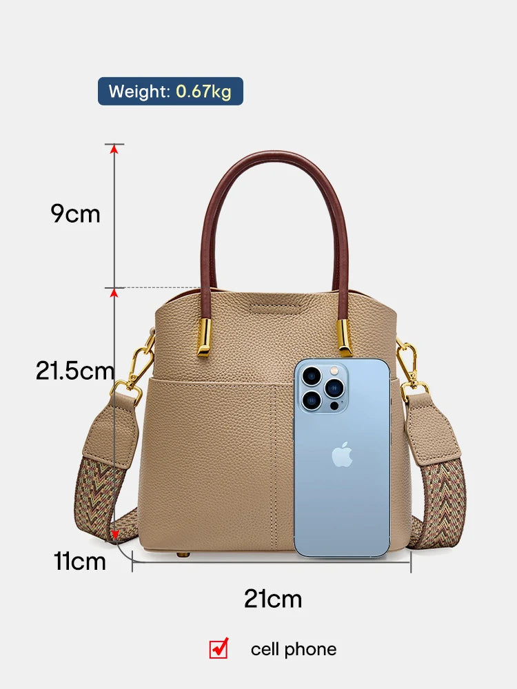 Genuine Leather Top Quality Bucket Bag Versatile Leather Tote