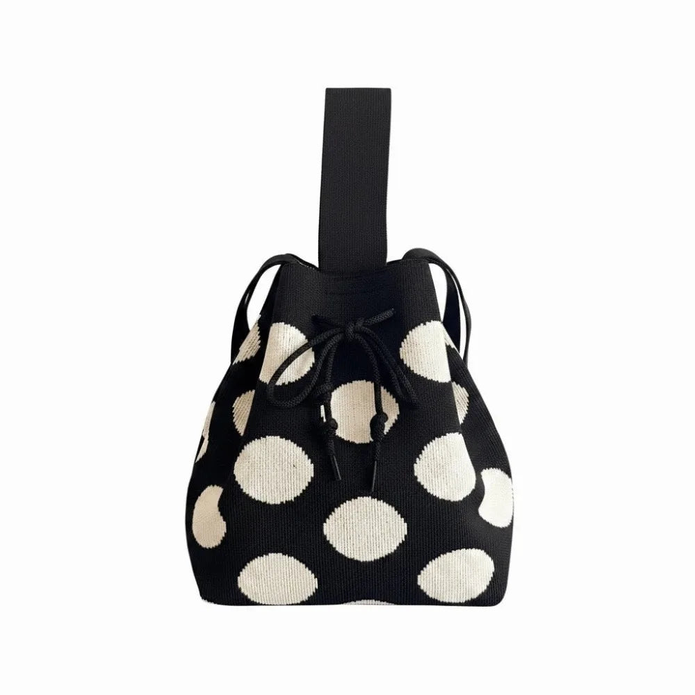 Crossbody Patterned Polka Dot Bucket Bag Soft Knit Tote