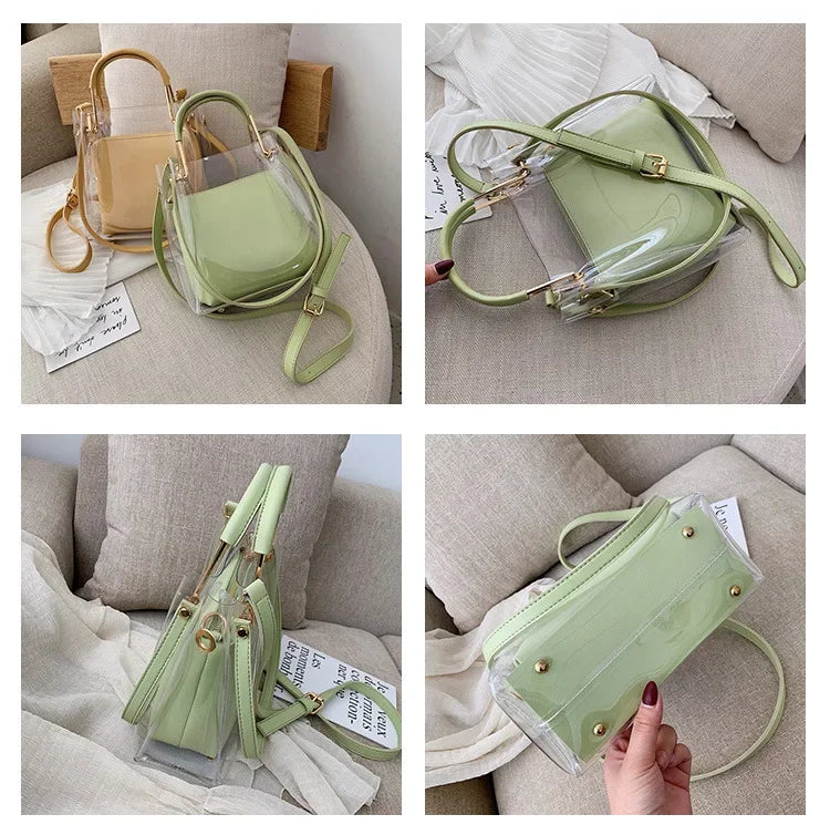 Fashion Transparent Women Shoulder Bag Jelly Candy Bucket Bag Messenger Bags