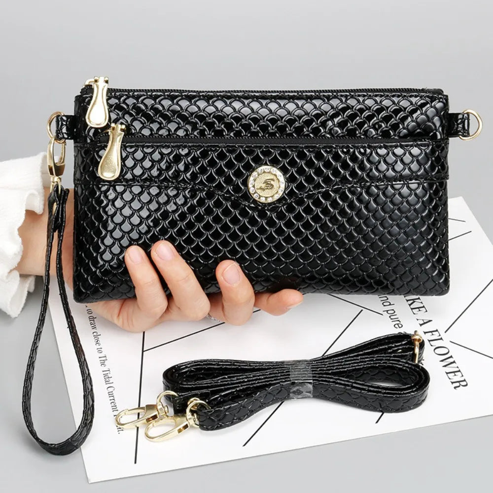 Multi-functional Phone Shoulder Bags PU Leather Crocodile Pattern Square Bag